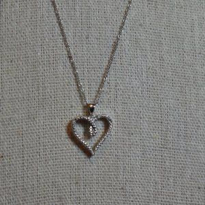 Diamond Heart Pendant 925 Sterling Silver on Rope Chain